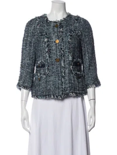 Pre-owned Tory Burch Tweed Pattern Jacket In Blue