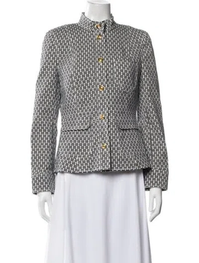 Pre-owned Tory Burch Tweed Pattern Jacket In Blue