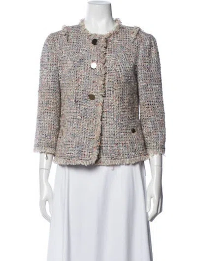 Pre-owned Tory Burch Tweed Pattern Jacket In Blue