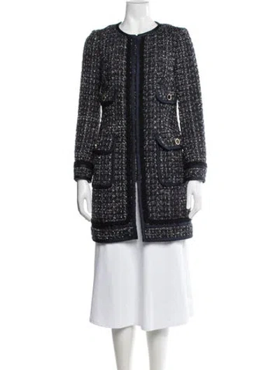 Pre-owned Tory Burch Tweed Pattern Jacket In Blue