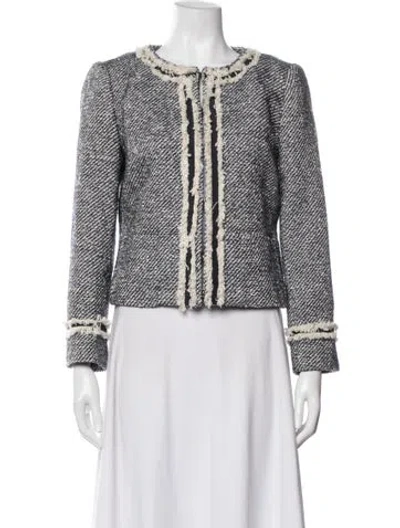 Pre-owned Tory Burch Tweed Pattern Jacket In Blue