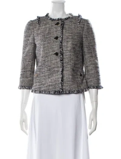 Pre-owned Tory Burch Tweed Pattern Jacket In Blue