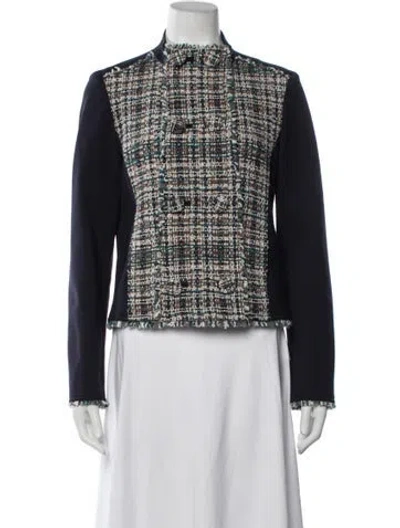 Pre-owned Tory Burch Tweed Pattern Jacket In Blue