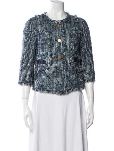 Pre-owned Tory Burch Tweed Pattern Jacket In Blue/metallic