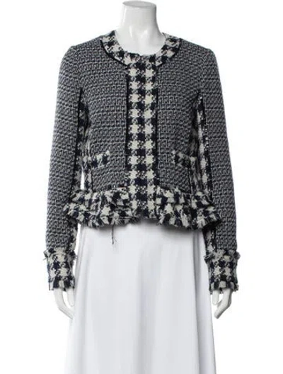 Pre-owned Tory Burch Tweed Pattern Jacket In Blue/white