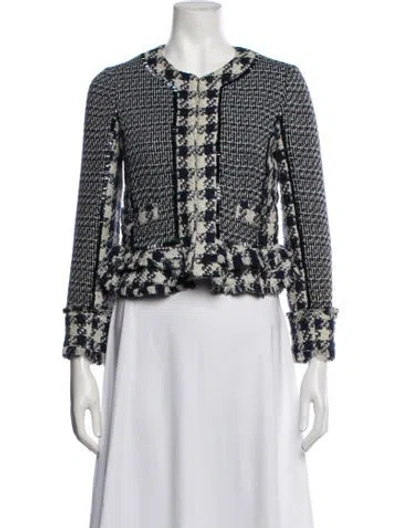 Pre-owned Tory Burch Tweed Pattern Jacket In Blue/white
