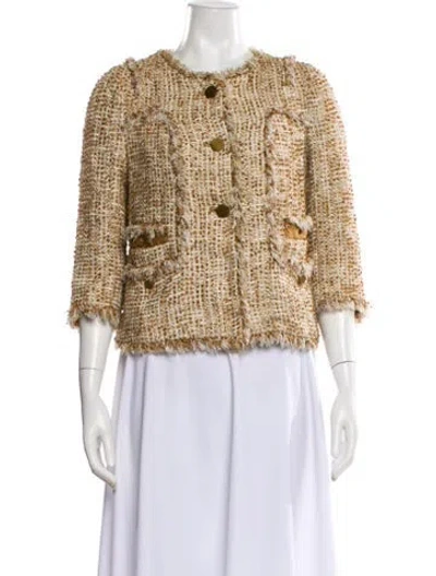 Pre-owned Tory Burch Tweed Pattern Jacket In Gold