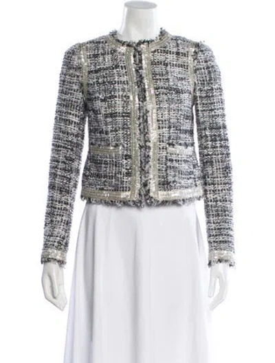Pre-owned Tory Burch Tweed Pattern Jacket In Gray