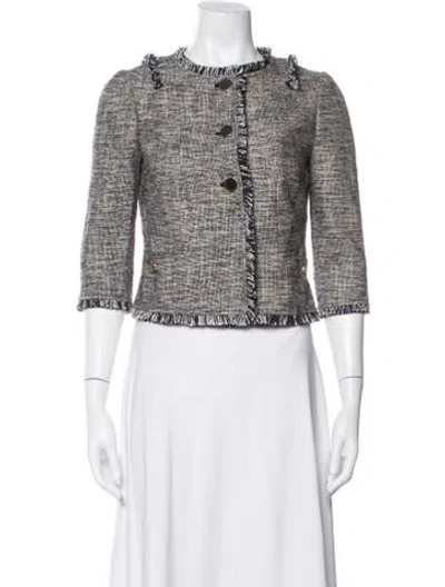 Pre-owned Tory Burch Tweed Pattern Jacket In Gray