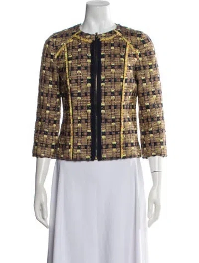 Pre-owned Tory Burch Tweed Pattern Jacket In Multicolor