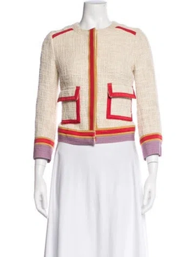 Pre-owned Tory Burch Tweed Pattern Jacket In Neutral