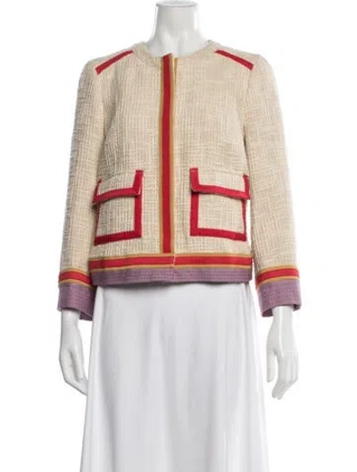 Pre-owned Tory Burch Tweed Pattern Jacket In Neutral
