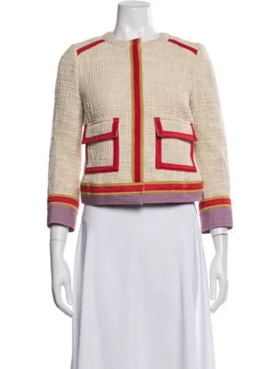 Pre-owned Tory Burch Tweed Pattern Jacket In Neutrals