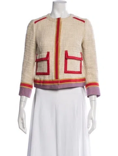 Pre-owned Tory Burch Tweed Pattern Jacket In Neutrals
