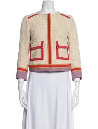 Pre-owned Tory Burch Tweed Pattern Jacket In Neutrals