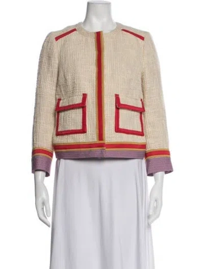 Pre-owned Tory Burch Tweed Pattern Jacket In Neutrals