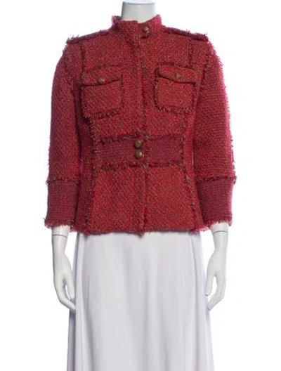 Pre-owned Tory Burch Tweed Pattern Jacket In Neutrals/red