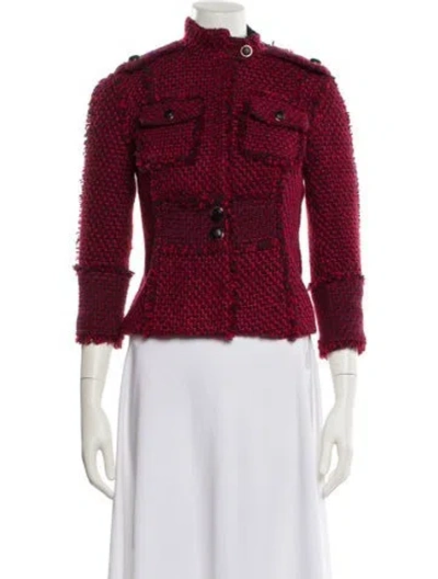 Pre-owned Tory Burch Tweed Pattern Jacket In Red