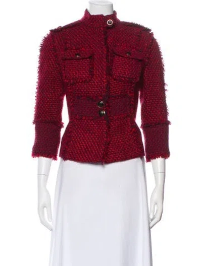 Pre-owned Tory Burch Tweed Pattern Jacket In Red