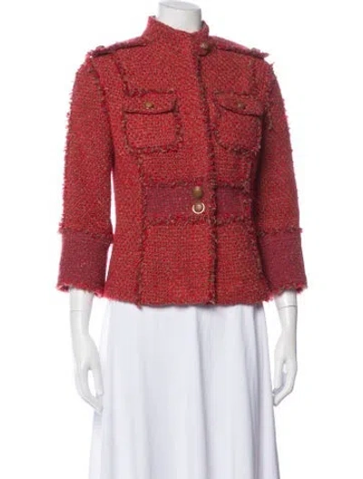 Pre-owned Tory Burch Tweed Pattern Jacket In Red