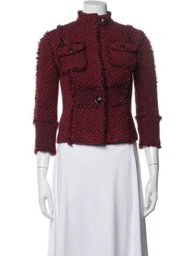 Pre-owned Tory Burch Tweed Pattern Jacket In Red
