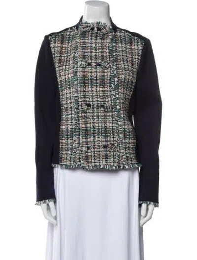 Pre-owned Tory Burch Tweed Pattern Jacket W/ Tags In Blue