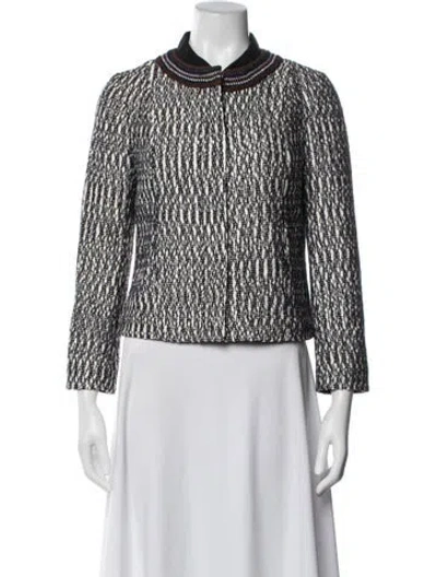 Pre-owned Tory Burch Tweed Pattern Jacket In White