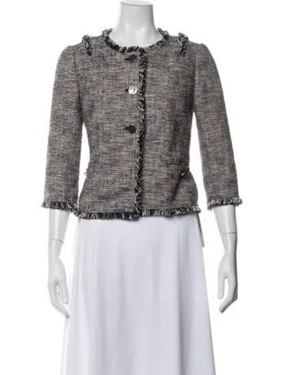 Pre-owned Tory Burch Tweed Pattern Jacket In White