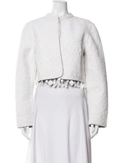 Pre-owned Tory Burch Tweed Pattern Jacket In White
