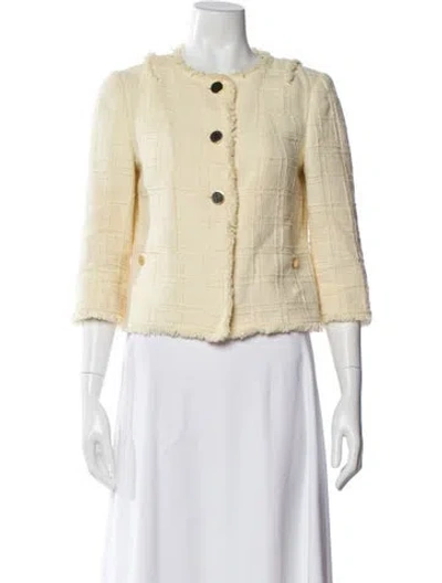 Pre-owned Tory Burch Tweed Pattern Jacket In Yellow