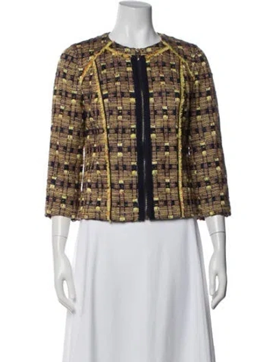 Pre-owned Tory Burch Tweed Pattern Jacket In Yellow
