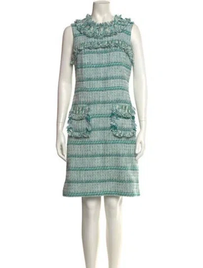 Pre-owned Tory Burch Tweed Pattern Knee-length Dress In Blue