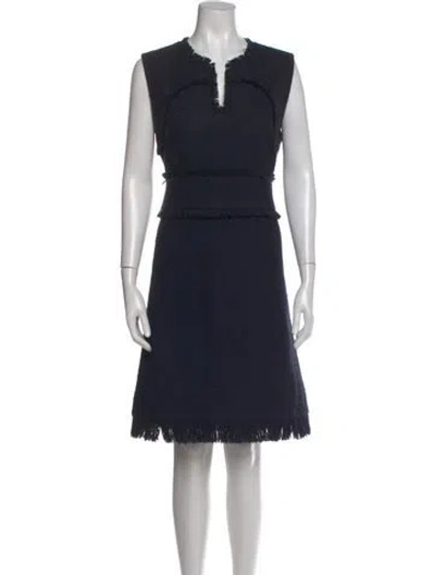 Pre-owned Tory Burch Tweed Pattern Knee-length Dress In Blue