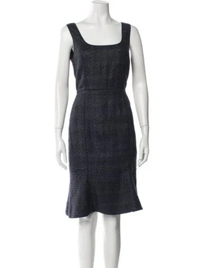 Pre-owned Tory Burch Tweed Pattern Knee-length Dress In Blue