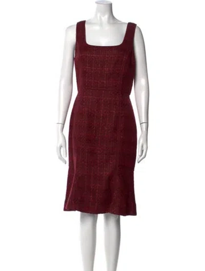 Pre-owned Tory Burch Tweed Pattern Knee-length Dress In Burgundy