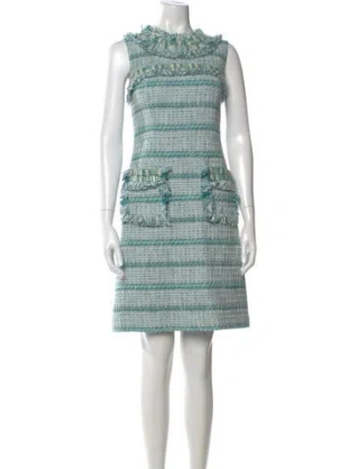 Pre-owned Tory Burch Tweed Pattern Knee-length Dress In Green