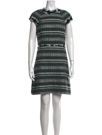 Pre-owned Tory Burch Tweed Pattern Knee-length Dress In Green