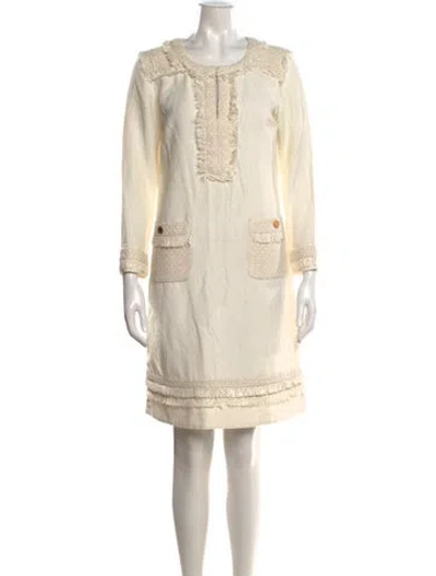 Pre-owned Tory Burch Tweed Pattern Knee-length Dress In Neutrals