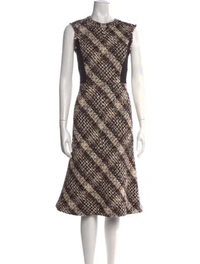 Pre-owned Tory Burch Tweed Pattern Midi Length Dress In Black