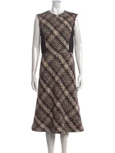 Pre-owned Tory Burch Tweed Pattern Midi Length Dress In Black