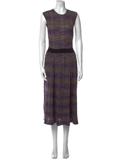 Pre-owned Tory Burch Tweed Pattern Midi Length Dress In Purple