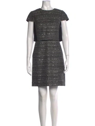 Pre-owned Tory Burch Tweed Pattern Mini Dress In Black
