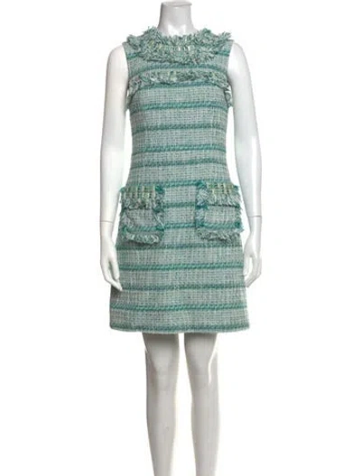 Pre-owned Tory Burch Tweed Pattern Mini Dress In Blue
