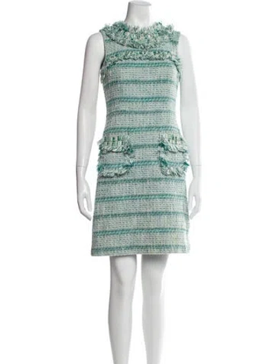 Pre-owned Tory Burch Tweed Pattern Mini Dress In Green