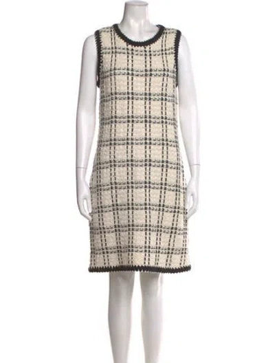 Pre-owned Tory Burch Tweed Pattern Mini Dress In Neutral