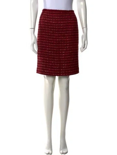 Pre-owned Tory Burch Tweed Pattern Mini Skirt In Burgundy