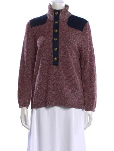 Pre-owned Tory Burch Tweed Pattern Mock Neck Sweater In Red