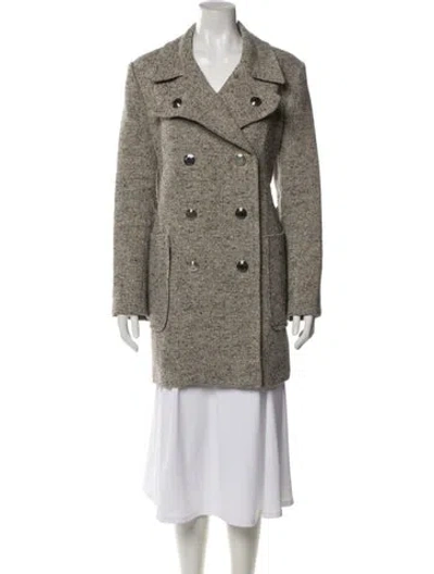 Pre-owned Tory Burch Tweed Pattern Peacoat In Brown