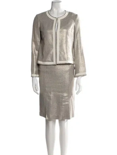 Pre-owned Tory Burch Tweed Pattern Skirt Set In Neutral