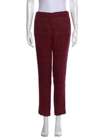 Pre-owned Tory Burch Tweed Pattern Straight Leg Pants In Burgundy